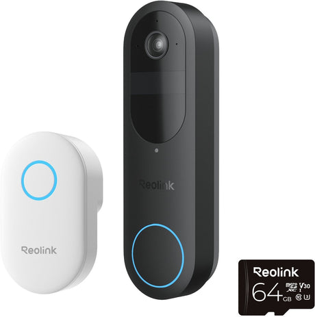 Reolink 2K 4 MP Akku-Türklingel – intelligente Erkennungsglocke im Lieferumfang enthalten – 2,4 5 GHz WLAN – Nachtsicht – Zwei-Wege-Gespräch – D340B mit Glocke + 64 GB SD-Karte