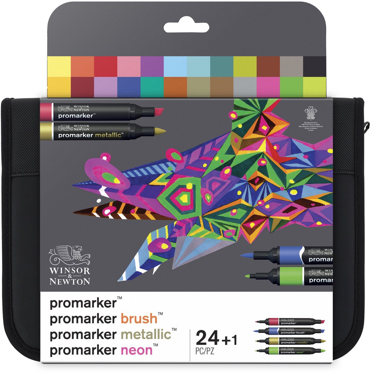 Winsor Newton 0290037 Mixed Marker Set 24 im Portemonnaie | Promarker, Pinsel, metallisches Neon