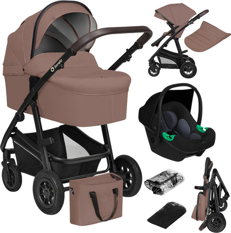 Lionelo Bianka Kinderwagen 3 in 1 - inkl. Autositz - 0-22kg - xxl - Buggy 3in1 - verstellbare Schiebestange - klappbar - Zubehörset - xxl Sonnenverdeck - Lagerräder - Reisebett