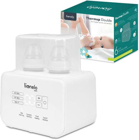 Lionelo Thermup Doppelter 6-in-1-Flaschenwärmer – für 2 Flaschen – schnelles Aufheizen in 3 Minuten – Sterilisator-Entfroster – Temperaturerhaltung bis zu 24 Stunden – BPA-frei und sicher