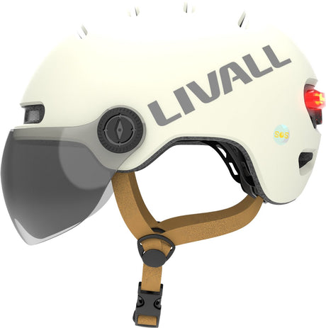 Livall l23 white l size type-c slimme fietshelm met ledverlichting en afneembaar vizier, nta8776-gecertificeerd voor e-bikes, fietshelm met valdetectie voor volwassenen (heren en dames), geschikt voor e-bike, scooter en skateboard. l