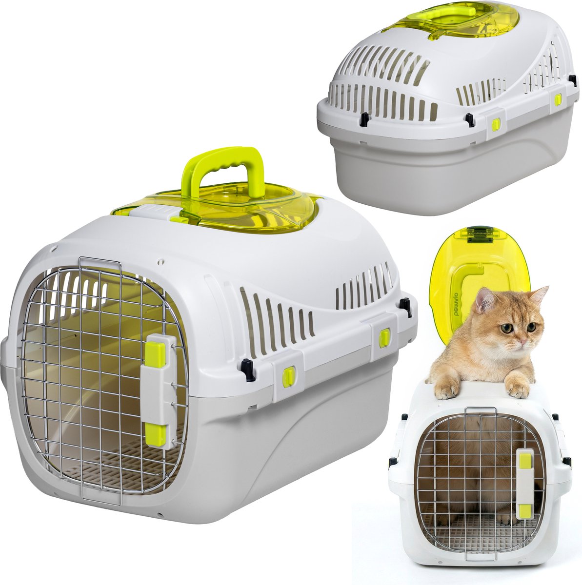 Peluvio Safy Katzentransportbox – Reisekorb – Tragetasche für Katzen bis 5 kg – leicht faltbar – stabiles PP-Gehäuse Metalltür – gute Belüftung – herausnehmbares Gitter, Wasser- und Futternapf – sicher und bequem unterwegs