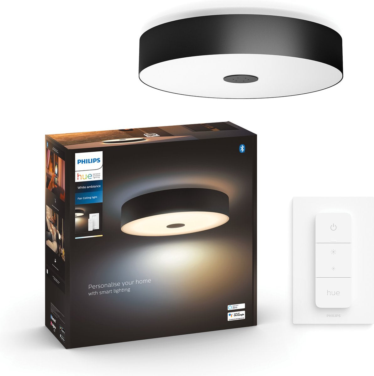 Philips hue fair plafondlamp - warm tot koelwit licht - zwart - 1 dimmer switch