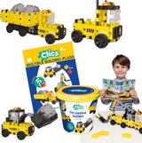 Clics Builders 5-in-1-Bausteine – nachhaltiges Spielzeug aus recyceltem Kunststoff – Baukasten 5 in 1 – Spielzeug 4,5,6,7,8 Jahre Jungen und Mädchen – Lernspielzeug – Montessori-Spielzeug – Konstruktionsspielzeug