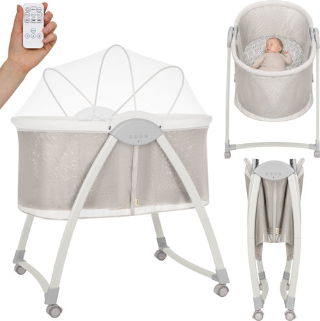 Lionelo gaya elektrische wieg – vanaf geboorte tot 9 kg – automatisch wiegen – 3 wiegsnelheden – trillingen – white noise 12 melodieën – afstandsbediening – inklapbaar – wielen met rem – t25 matras – muskietennet