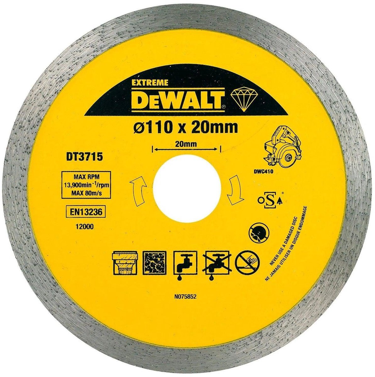 Dewalt Extreme-Serie – Diamantscheibe – 110 mm – für DWC410 – Steingut und Granit