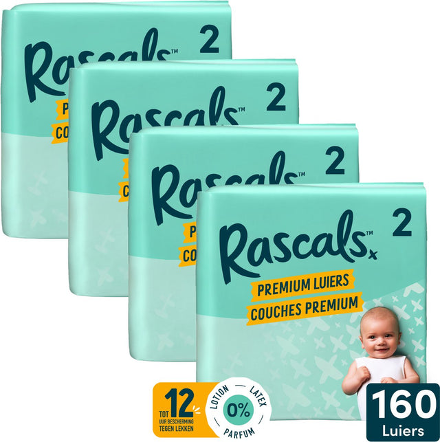 Rascals premium luiers maat 2 6-11 kg 160 stuks