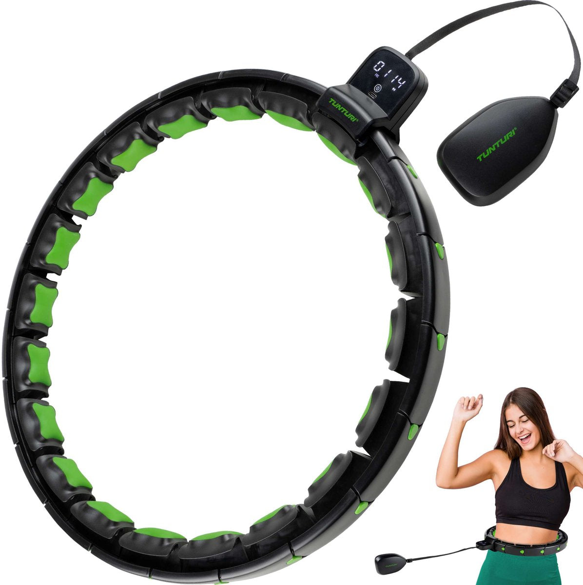 Tunturi smart adjustable hoelahoep - massage hoela hoep met gewicht - fitness hula hoop 1,5 kg - taille omtrek verstelbaar van 44 tot 106 cm - incl. display