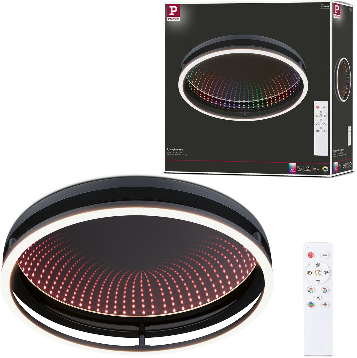 Paulmann wand- en plafondlamp spaceglow one rgb+ 2000lm 230v 34,5w dimbaar zwart mat