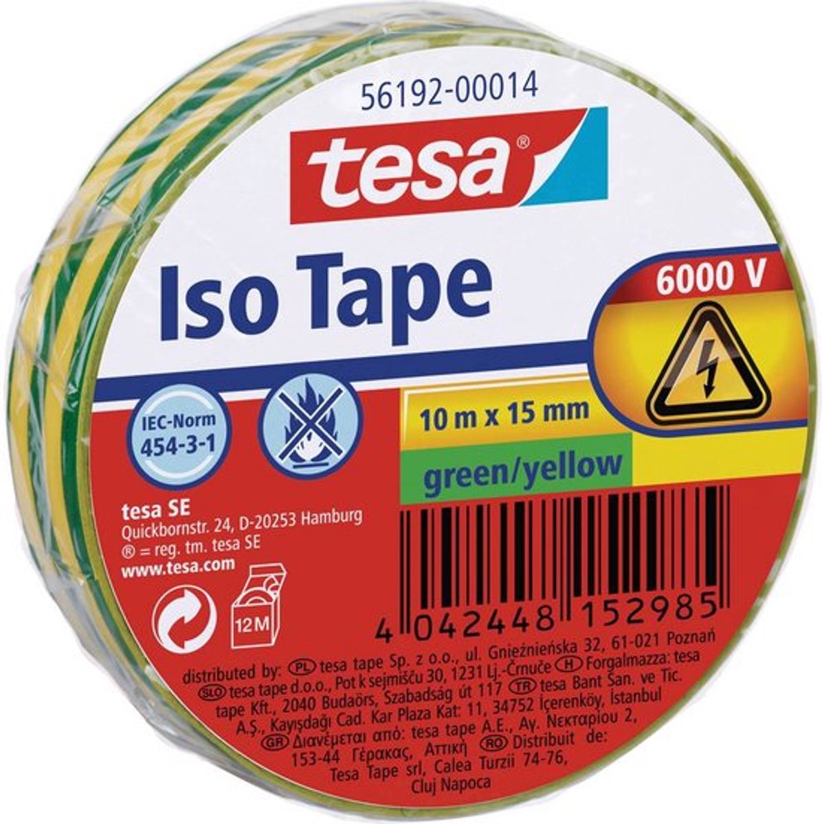 Tesa 56192-00014-22 Isolierband grün, gelb (L x B) 10 m x 15 mm 1 Stück