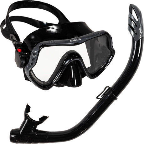 Atlantis Samana Pro Combo – Schnorchelset – Schnorchel-Taucherbrille – verstärktes Glas – trockenes Oberteil – luxuriöse Aufbewahrungstasche – Erwachsene – Schwarzgrau