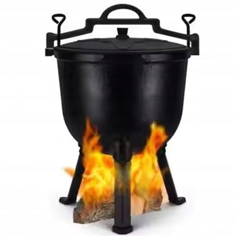Brunbeste gietijzeren hongaarse jachttafelketel – perfect voor kampvuur, grill en outdoor koken!