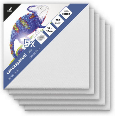 Kangaro-Leinwandpaneel – 10 x 10 cm – 3-mm-Platte – 3-fach grundiert – Set mit 5 Stück