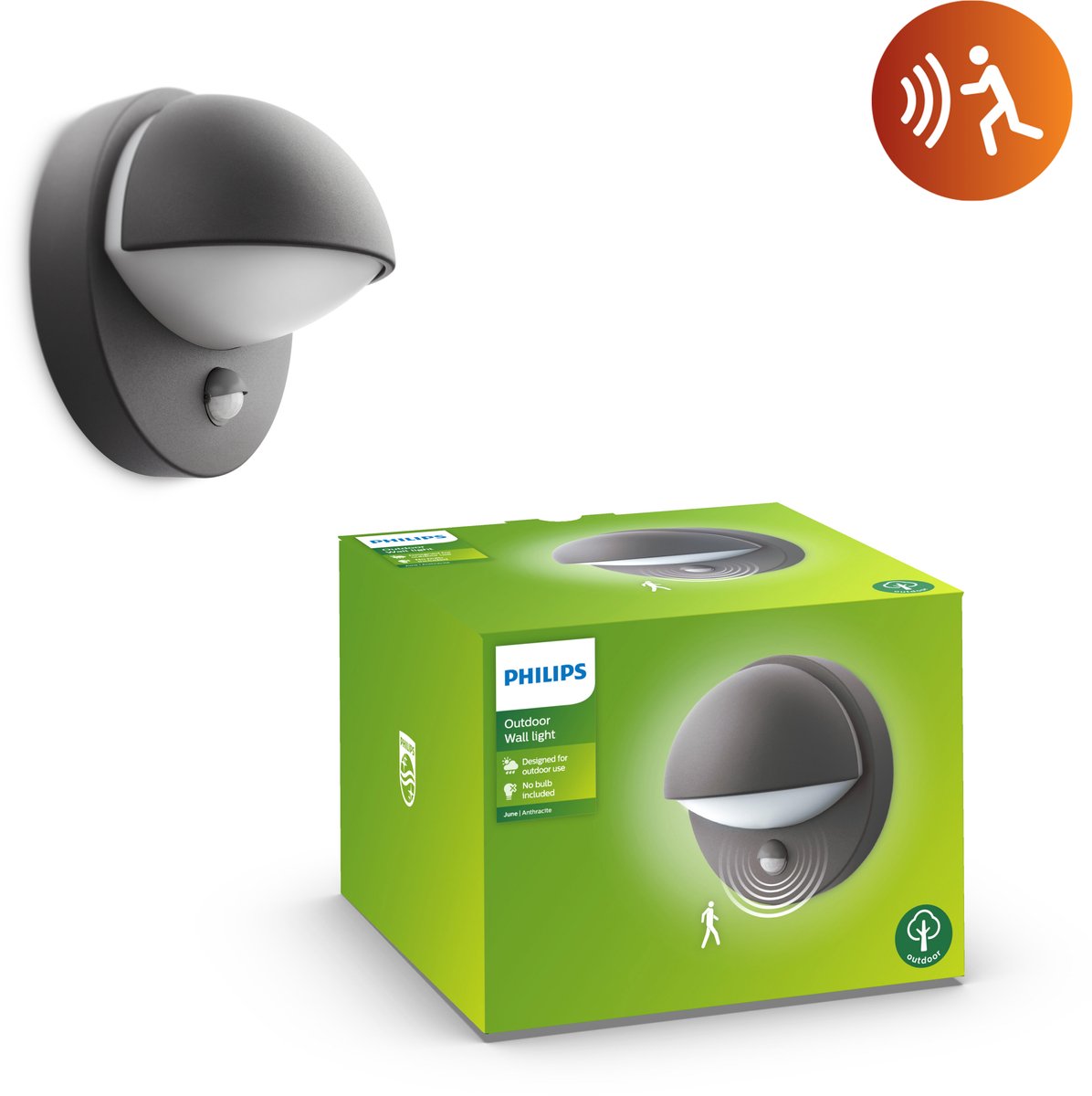 Philips led philips june buitenwandlamp met sensor - antraciet