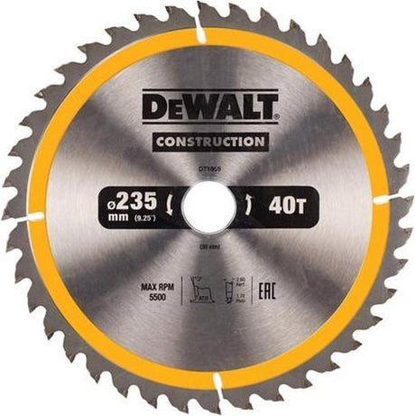 Dewalt Kreissägeblatt für Holz | Bau | ø 235mm Achsloch 30mm 40t - dt1955-qz