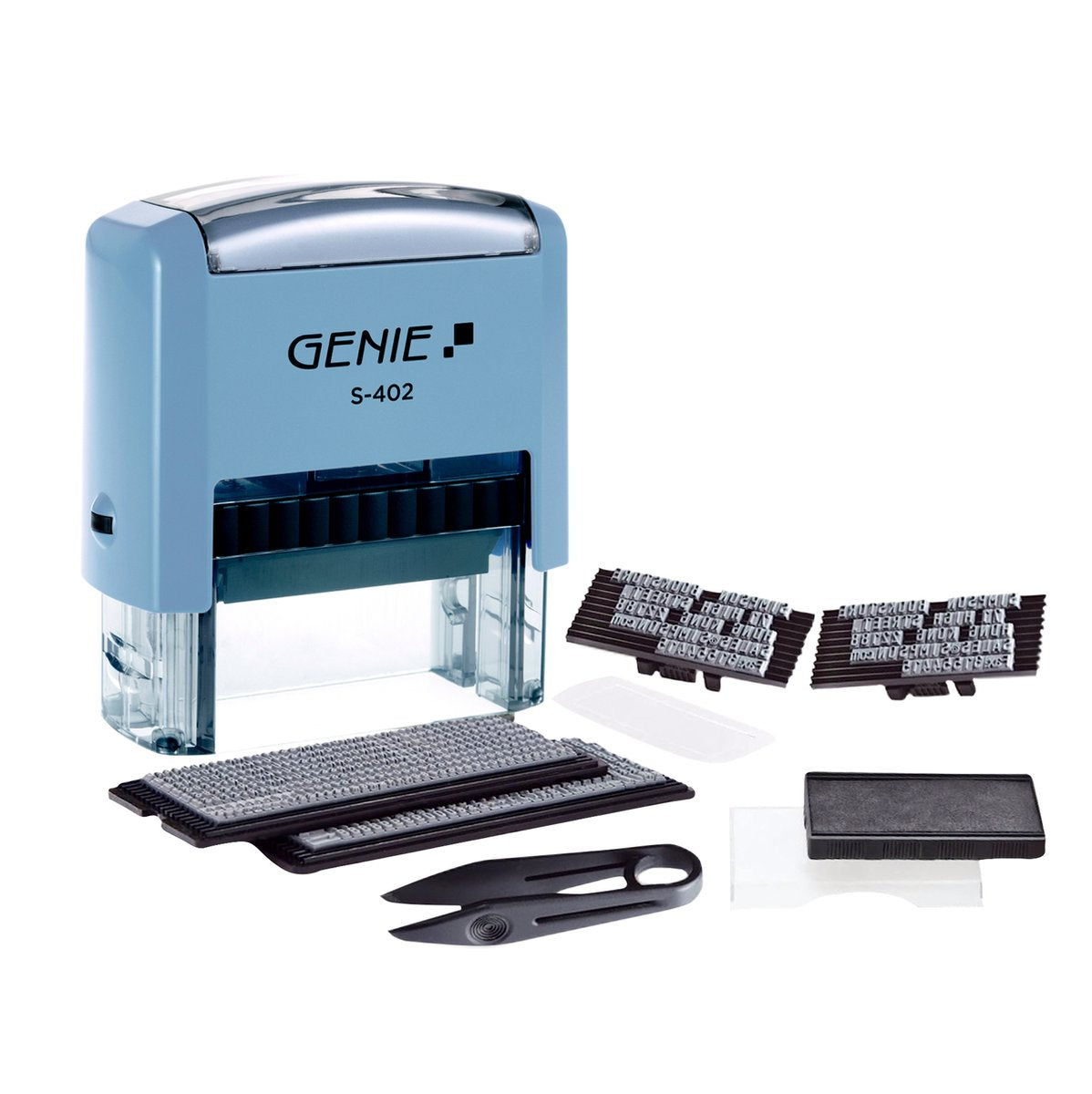 Genie s-402 Stempelset – individueller Stempel – inkl. Tintensystem - maximal 4 Zeilen - Homeoffice - Schwarz