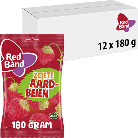 Rote Band-Erdbeer-Zuckersüßigkeit – süßer Fruchtgeschmack – 12 x 180 g