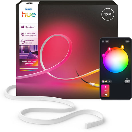 Philips hue omniglow outdoor led strip - 10m - aanpasbaar wit en gekleurd licht - knipbaar - slimme verlichting