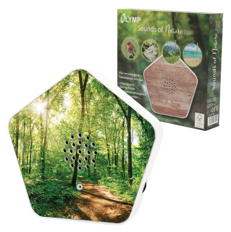 Olymp Sound of Nature Box OL8001 – Box mit Naturgeräuschen – 4 Naturgeräusche – 12 Abdeckungen – Bewegungssensor – Home Office – Weiß