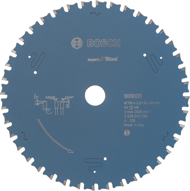 Bosch circular saw blade expert for steel 190 x 20 x 2,0 mm, 40
