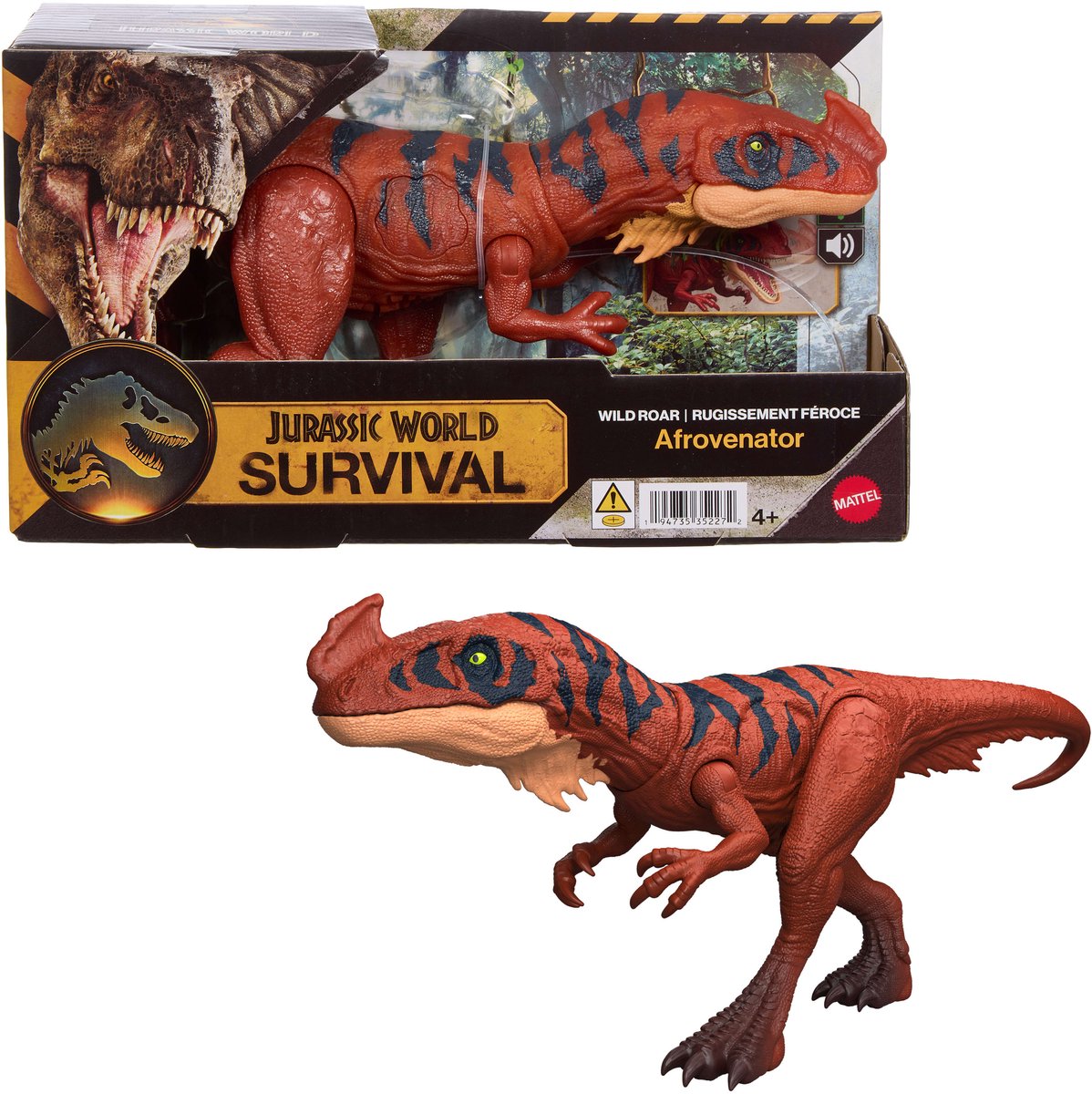 Mattel Jurassic World Wild Roaring Afrovenator Dinosaurier-Actionfigur – mit Lichtern und Geräuschen