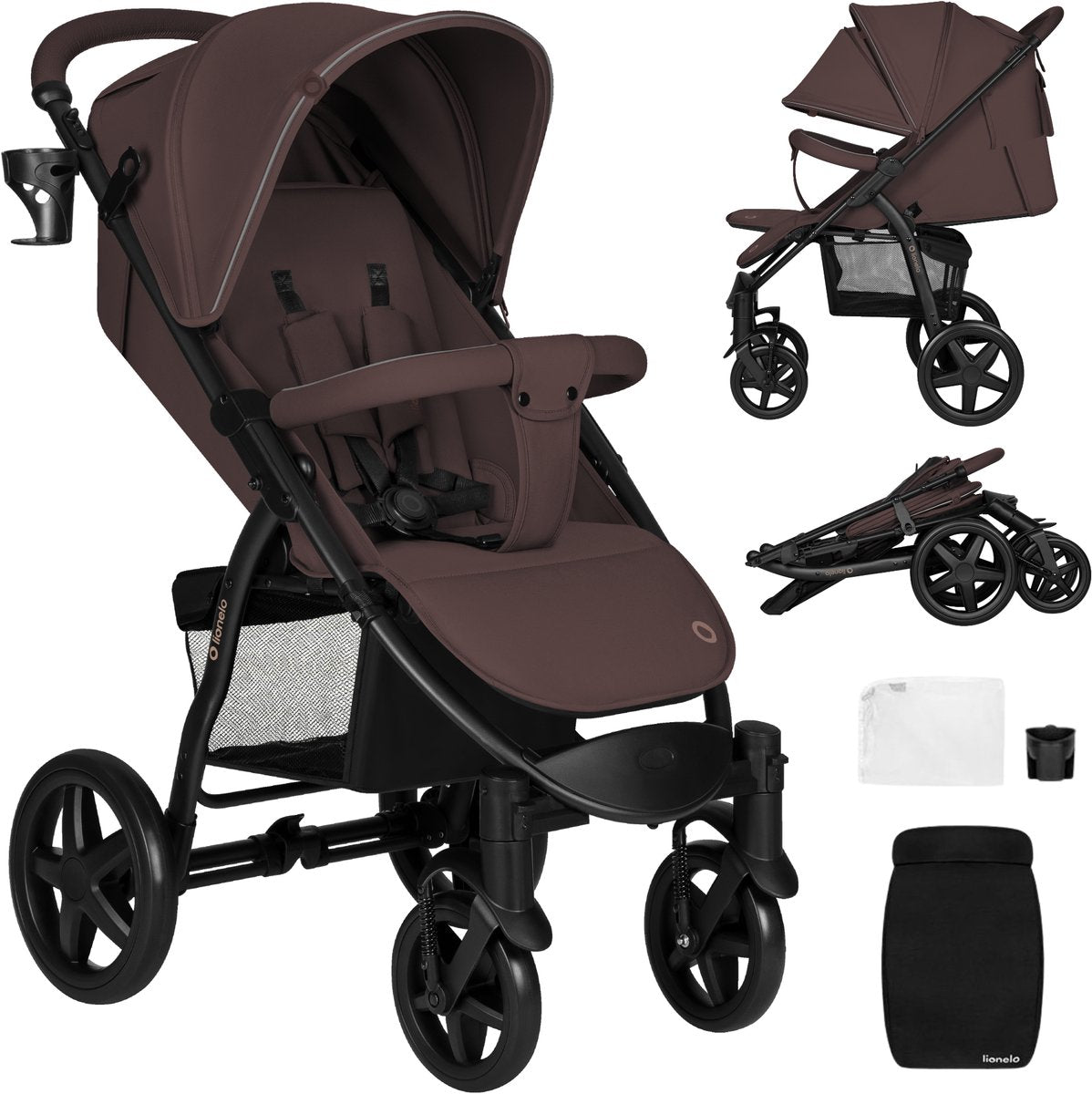 Lionelo Buggy Annet Plus – leicht faltbar – große solide Räder mit Federung – inklusive Fußsack, Moskitonetz-Getränkehalter – verstellbare Rückenlehne, Fußstütze – Kinderwagen ab der Geburt bis 22 kg – Kinderwagen