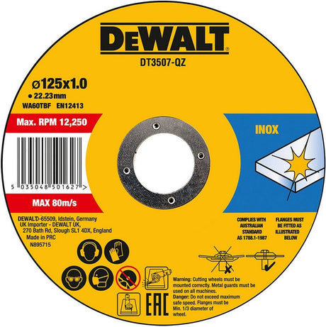 Dewalt Zubehördose 10 Stück Trennscheibe Edelstahl 125 x 1 x 22,2 mm – dt3507-qz
