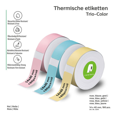 Olympia ol 6314 thermische labels - etiketten - 180 stuks - rose geel blauw - thuis hobby kantoor - voor thermische label printer p22-serie - 3-pack