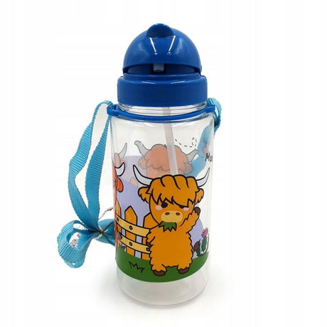 Ecozen Kinderwasserflasche 450 ml mit Flip-Strohhalm, Adoramals-Hochlandkuh