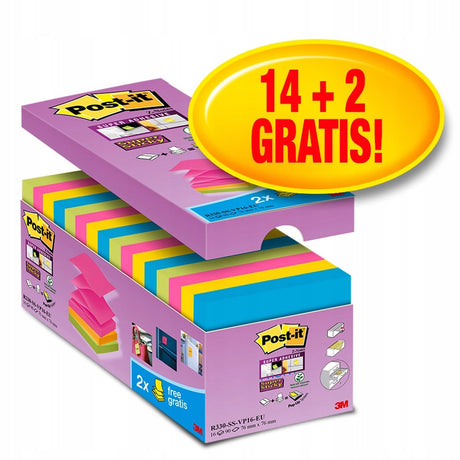Post-it-Super-Haftnotizen R330SSVP16EU, 76 x 76 mm, sortierte Packung mit 16 Stück
