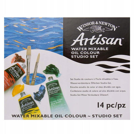 Winsor Newton 1590268 Artisan wassermischbare Ölfarbe – Studio-Set 10 x 37 ml + mittelgroße Pinsel
