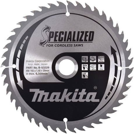 Makita Kreissägeblatt für Holz | spezialisiert | ø 165 mm Achsloch 20 mm 44 Zähne – B-53229