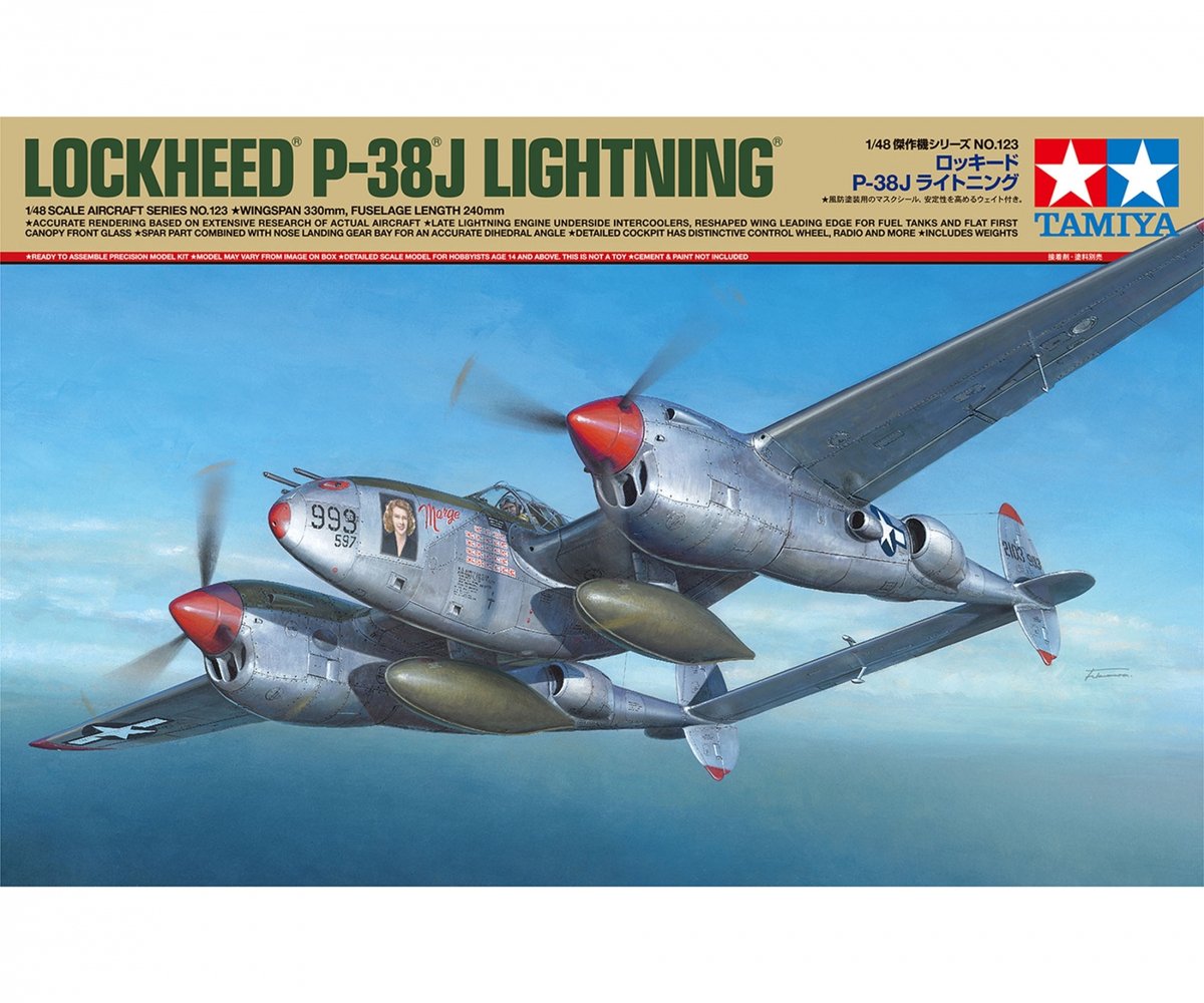 Tamiya Modellbausatz Militärfahrzeuge – 61123 US Lockheed P-38 J Lightning Plastic – 1:48 – Modellbau