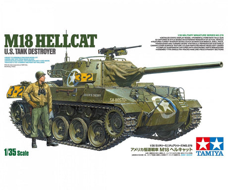 Tamiya Militärfahrzeug-Modellbausatz – 35376 USA Panzerzerstörer M18 Hellcat aus Kunststoff – 1:35 – Modellbausatz