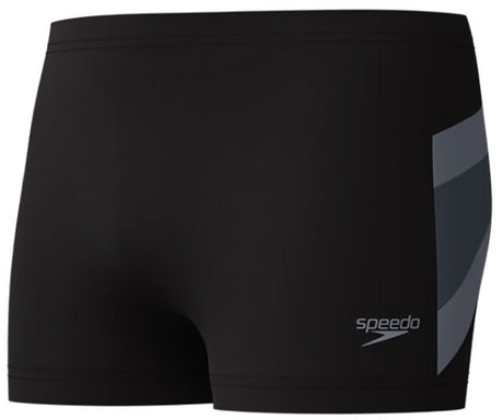 Speedo Hyperboom Aqua Shorts Herren – Herren Badehose – Chlorbeständige Badeshorts Herren – Herren Badeboxershorts mit Kordelzug – Schwarz Grau – S