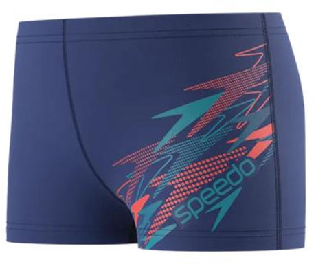Speedo medley logo aquashort jongens - zwembroek jongens met vormvaste pasvorm - zwemshort jongens met voering - sportzwembroek kids met trekkoord - blauw blauw - 176