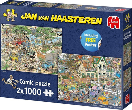 Jan van Haasteren – Safari-Sturm – 2-in-1-Puzzle – 2 x 1000 Teile Puzzle – Puzzle