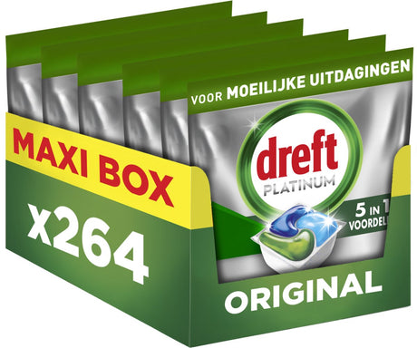 Dreft Platinum All-in-One-Spülmaschinentabletten – Original – 264 Kapseln – Maxi-Box