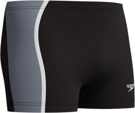 Speedo Solid Splice Aqua Shorts Herren – enge Badeshorts Herren – chlorbeständige Schwimmboxer Herren – Sport-Badehose Herren mit Kordelzug – Schwarz Grau – S
