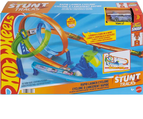 Mattel Hot Wheels Stunt-Strecken-Schnellstart-Cyclone-Streckenset und Spielzeugauto aus Metall