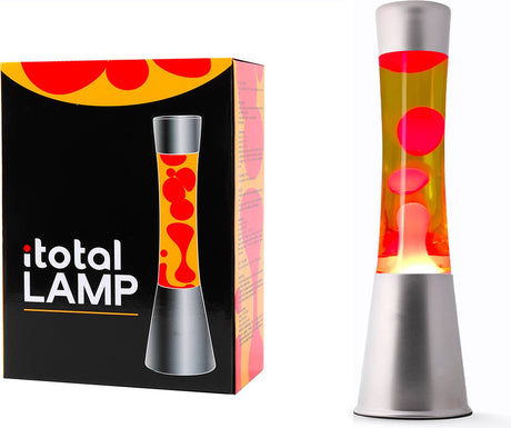 I-total Lavalampe – Lavalampe – Stimmungslampe – 40 x 11 cm – Glasaluminium – 30 W – Gelb mit roter Lava – Silbergrau – XL2349