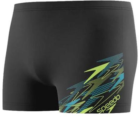 Speedo medley logo aquashort heren - strakke zwembroek heren met vormvaste pasvorm - zwemboxer heren met voering - sportzwembroek heren met trekkoord - zwart groen - xs