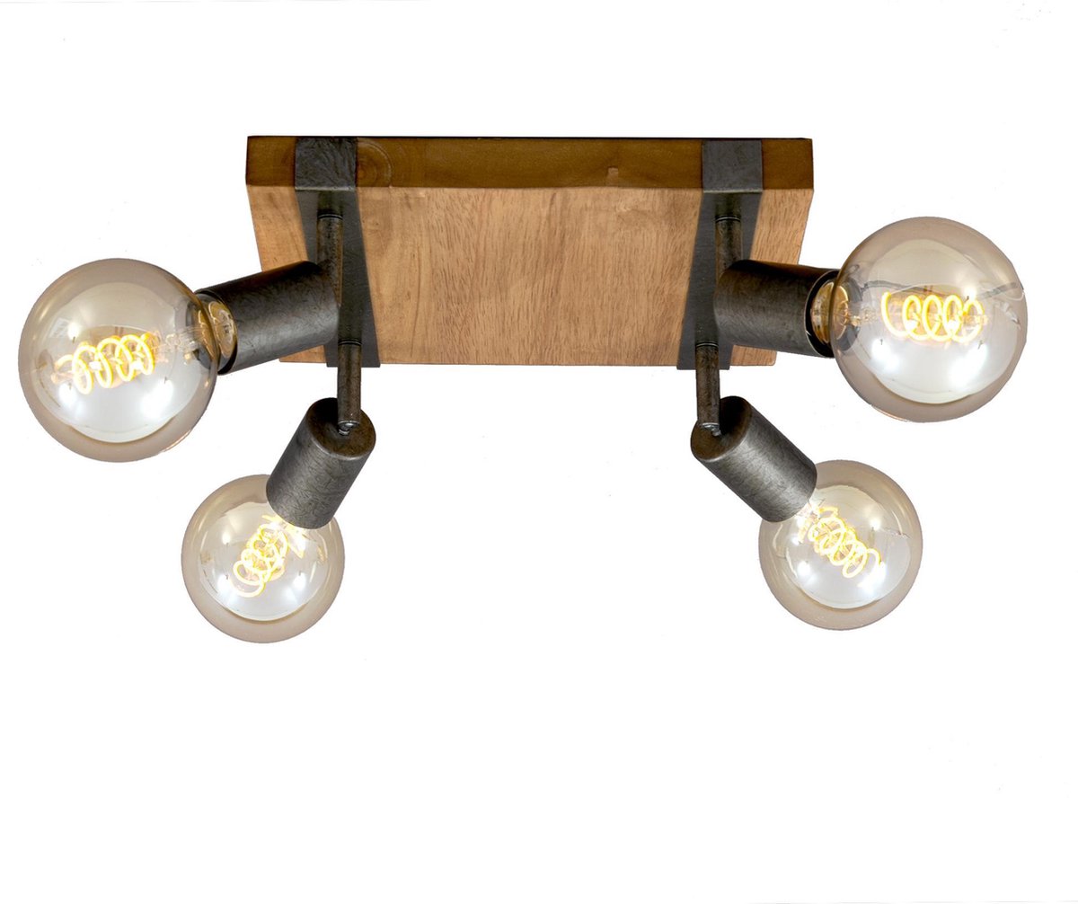 Briloner Leuchten Holz Basic - Deckenleuchte quadratisch - Strahler drehbar - 4xe27 max. 25 W – Material: Holz und Metall – Farbe: Schwarz und Metallgrau