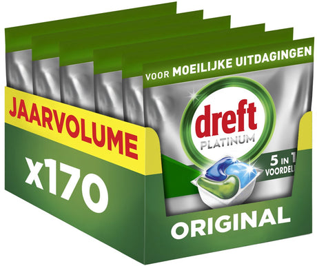 Dreft Platinum All-in-One-Spülmaschinentabletten – Original – 170 Kapseln – Jahresmenge