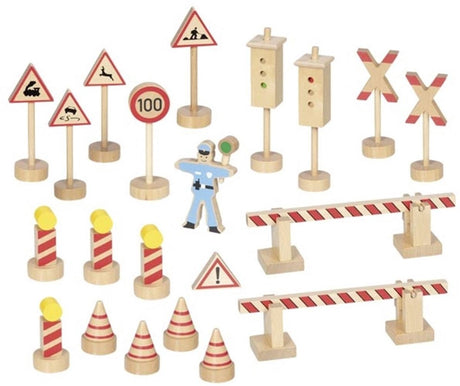 Goki Holz-Verkehrsschilder-Set – 21-teilig.