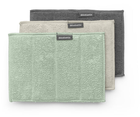 Brabantia Mikrofasertücher für den Spültisch – 3er-Set – 16 x 22 cm – sanftes Beige, Dunkelgrau, Jadegrün