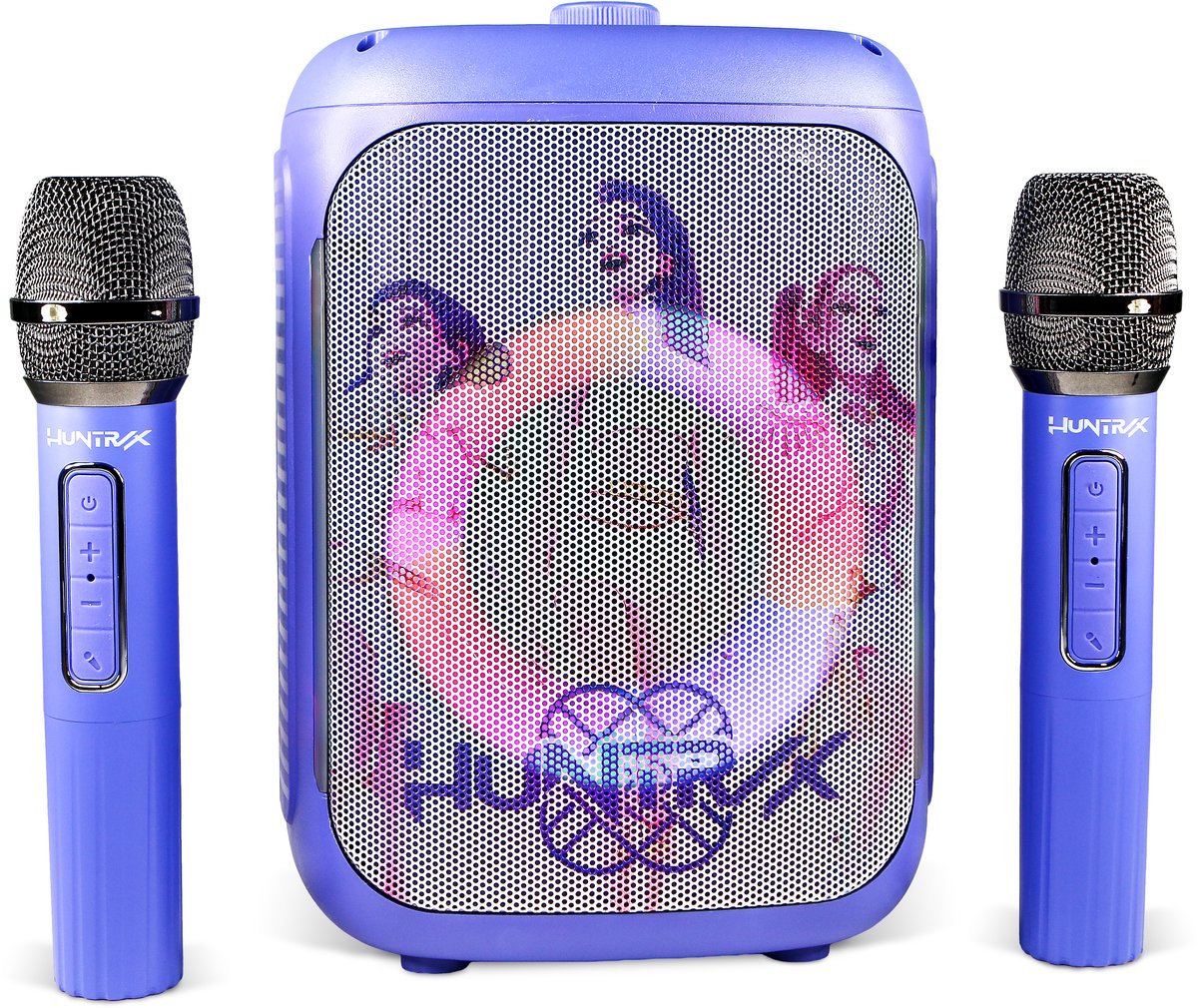 Otl technologies kpop demon hunters - huntr x - karaoke set voor kinderen - 2 draadloze microfoons en speaker - led lichteffect - stemvervorming