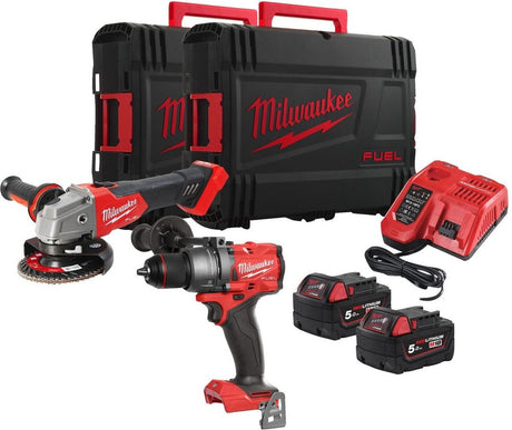 Milwaukee m18 fpp2e3-502x | M18 Fuel™ Akku-Werkzeugset, 2-teilig (M18FPD3, FSAG125X (2x 5,0-Ah-Akku + Ladegerät in HD-Box) – 4933492516