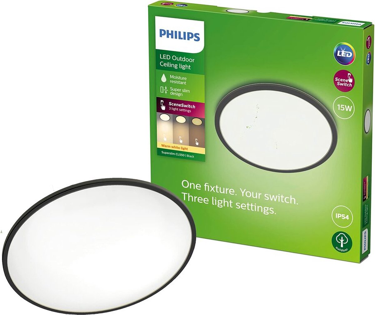 Philips led philips superslim ceiling ssw 15w 27k black ip54