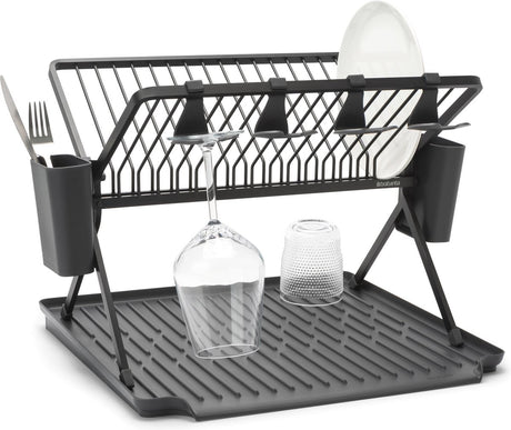 Brabantia sinkside afdruiprek - inklapbaar - met bestekhouder - dark grey